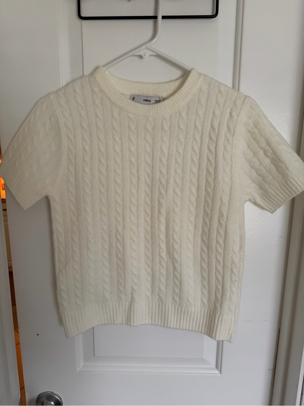 Mango Off-White Cable Knit Short Sleeve Sweater